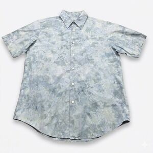 Material London Mens Medium Short Sleeve Button Up Shirt Blue Batik Cloud Cotton